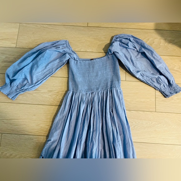 Free people smocked blue maxi eyelet dress blue size small - Picture 2 of 12